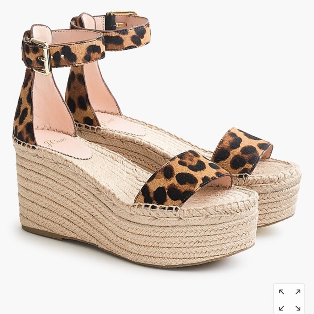 J.Crew Size 8 Platform espadrille sandals in leopard calf hair